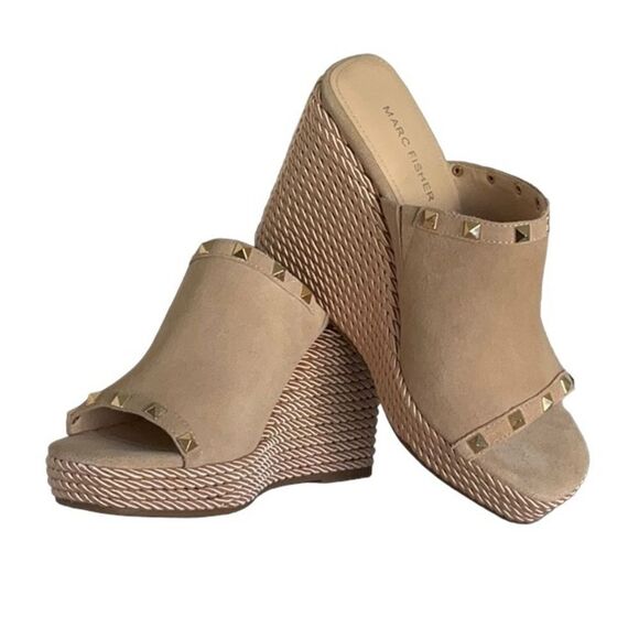 Marc Fisher Zyme Faux Suede, Metallic Studded Slide Sandal SZ 8M - Picture 1 of 8